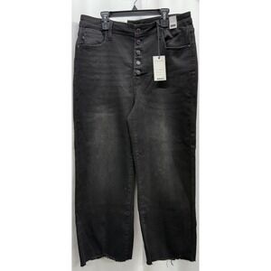 NWT Judy Blue Sz 15/32 black High Waist Wide Leg Crop Unfinished Hem Button Fly